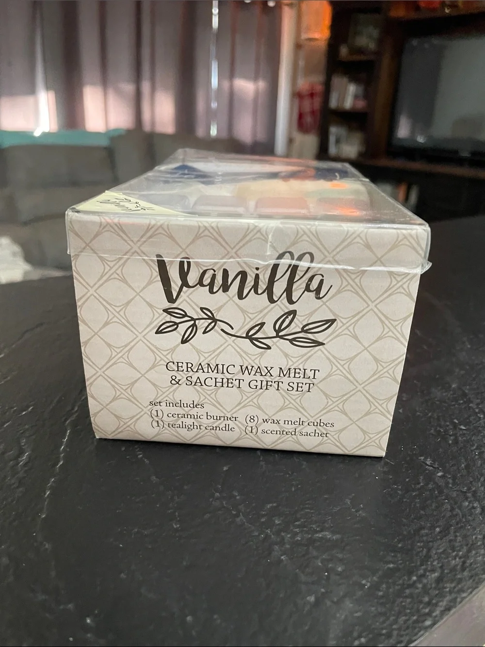 Vanilla Scented Home Gift Set with Navy Floral Warmer New